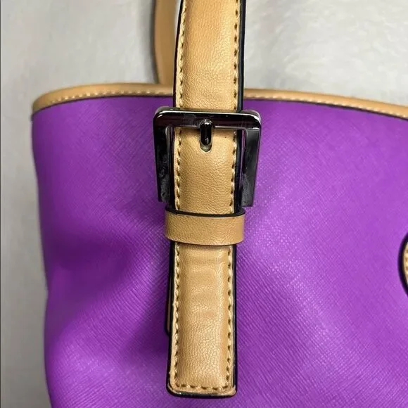 Giani Bernini Saffiano Bright Purple Tote Bag Leather Purse Medium Sized - Picture 6 of 15